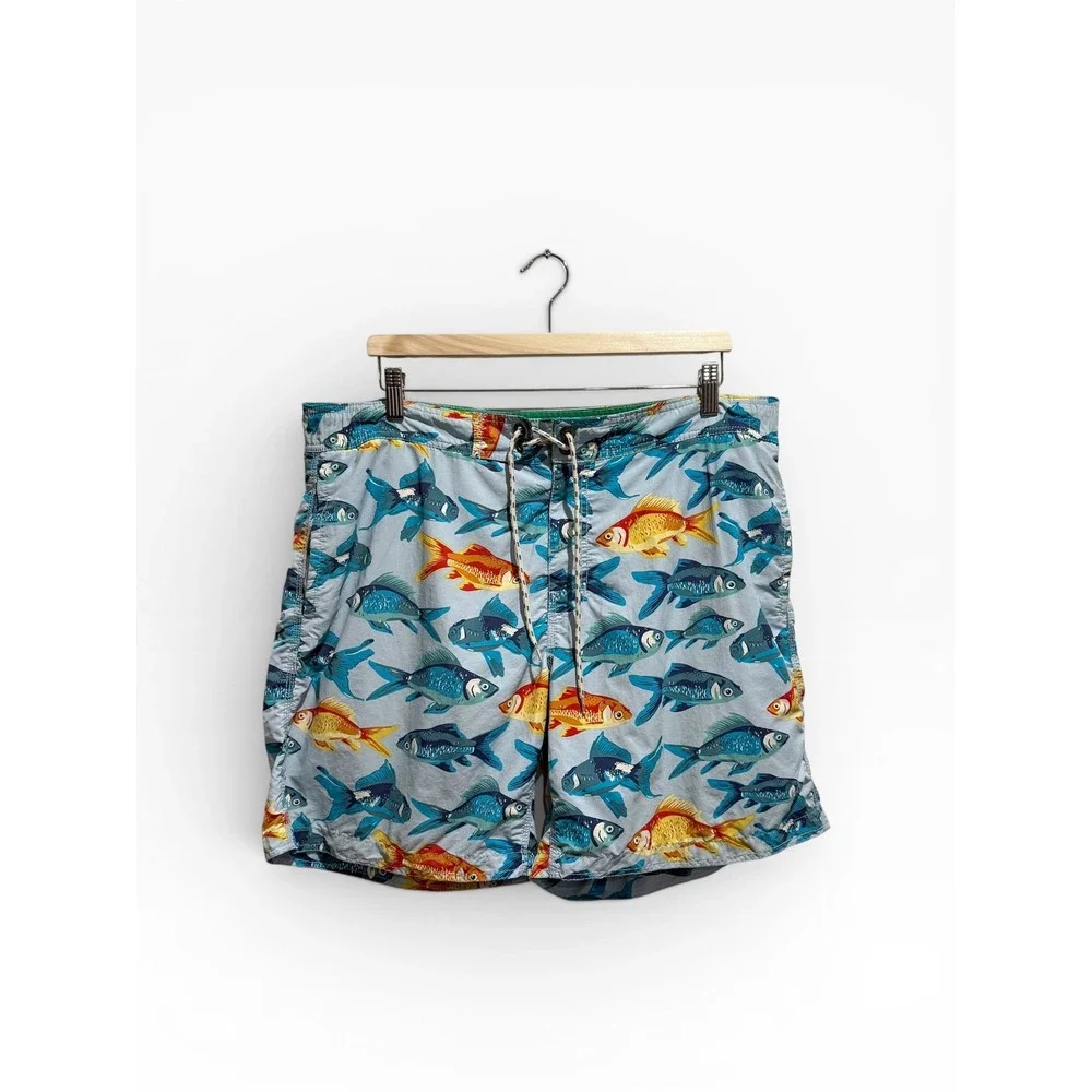 Boden‎ Mens Swim Trunks Size 38 Blue Goldfish Print